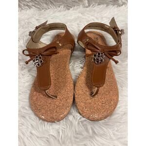 Michael Kors Kids Sandals Brown with Gold Flower and Bow, Size 1